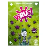 Caja del juego de cartas Virus con cartas esparcidas sobre una mesa