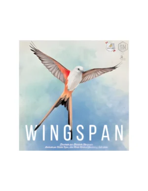 Caja del juego de mesa Wingspan con tablero, dados, cartas de aves y huevos de colores