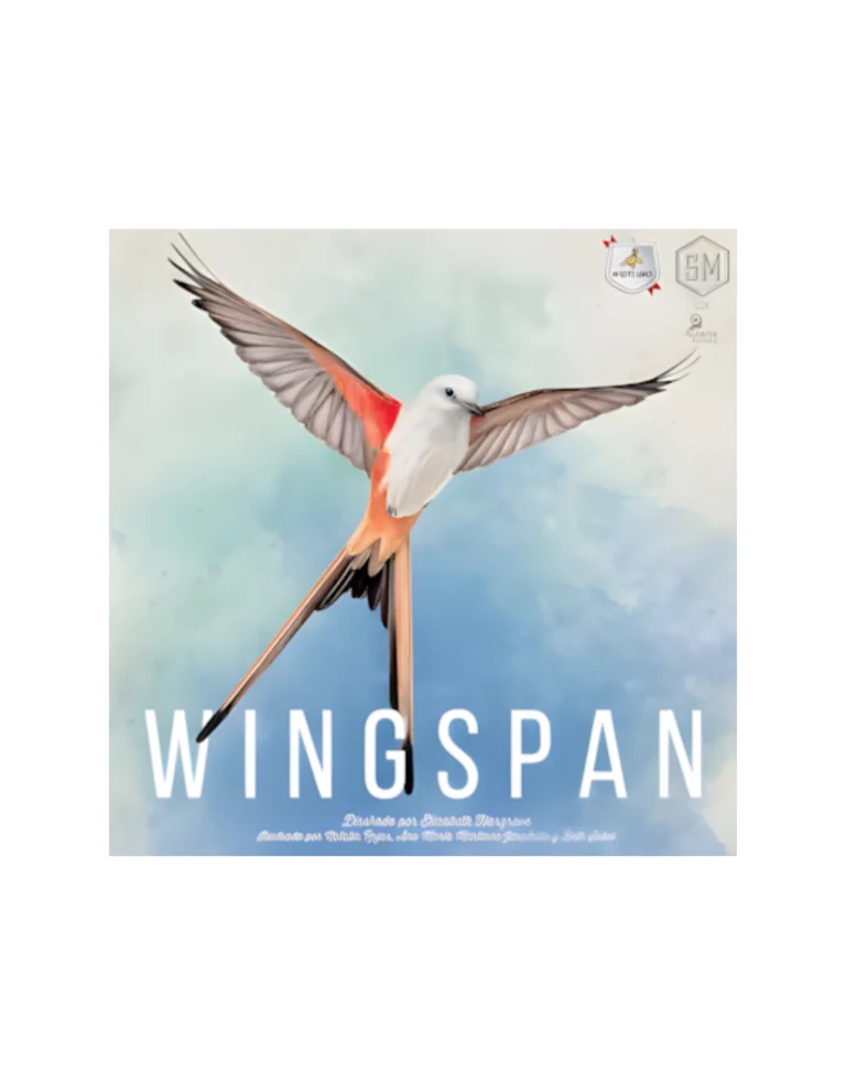 Caja del juego de mesa Wingspan con tablero, dados, cartas de aves y huevos de colores