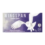 Caja de Wingspan Expansión Europea con cartas de aves, huevos morados y componentes adicionales del juego